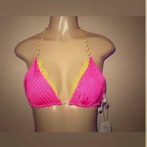 Beach Bunny Pink polka dot swimsuit top size L